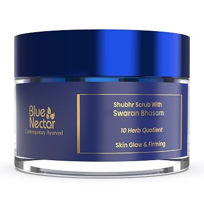 Blue Nectar Gold Face Scrub for Glowing Skin | Cleanser & Exfoliating Scrub with Aloe Vera, Walnut & Kumkumadi for Men & Women | Ayurvedic Tan Removal 12 Herbs, 1.7 Oz