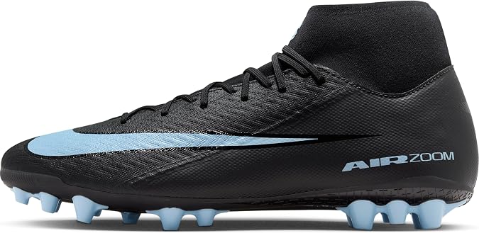 Nike Mercurial Superfly 10 Academy Artificial-Grass High-Top Soccer Cleats (Black/Ice Blue) Size 9