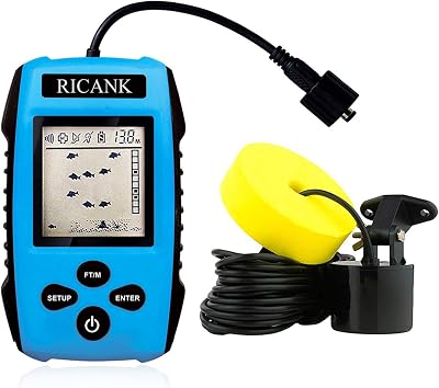Portable Fish Finder, Handheld Fish Depth Finder Contour Readout Fishfinder Ice Kayak Shore Boat Fishing Fish Detector Device with Sonar Sensor Transducer and LCD Display Gear Fish Depth Finder