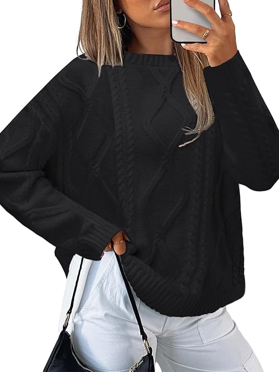 MixShe Women's Oversized Crewneck Cable Knit Sweaters Fall Fashion 2025