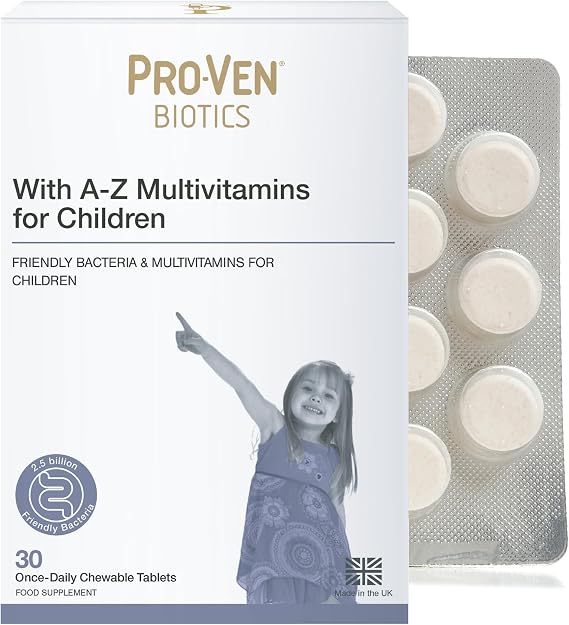 Pro-Ven for Children (4-16) A-Z Multivitamins Supplement for Gut Health, Immunity & Energy 2.5 Billion CFU 30 Blackcurrant Chewable Tablets