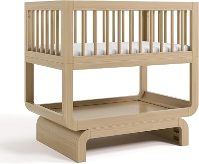 Storkcraft Santorini Deluxe 3-in-1 Convertible Bassinet Driftwood GREENGUARD Gold Certified Wood Baby Bassinet, Includes Water-Resistant Mattress, Converts to Toy Box and Bookcase