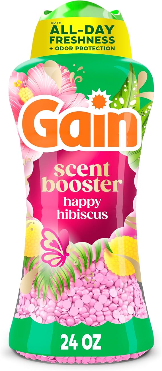 Gain In-Wash Laundry Scent Booster Beads Long-Lasting Fresh Scent Beads All Day Freshness and Odor Protection, Happy Hibiscus Scent, 24 oz (Packaging May Vary)