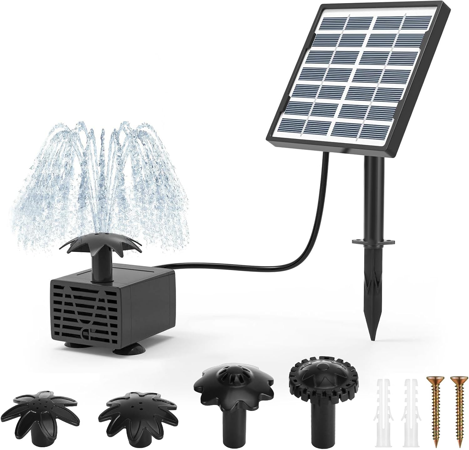 Kasanni Solar Fountain for Outdoor Use 2.5 W Solar Fountain for Outdoor Pond Pump Solar Fountain Outdoor Solar Fountain with 4 DIY Fountain Styles for Garden Bird Bath Pond