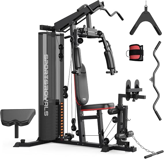 SPORTSROYALS Home Gym, Multifunctional Workout Station with Leg Press