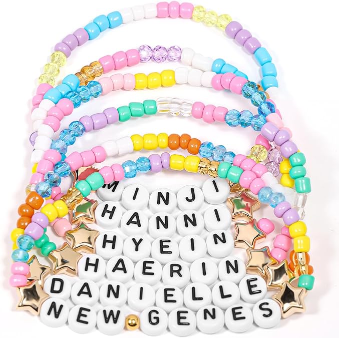 AICase for NewJeans Merch Gifts Toys Inspired Bracelets Birthday Decorations 6 Pcs Stackable Stretch Beaded Friendship Bracelets Costume Cosplay Merchandise Gifts for Fans Women Christmas Stocking