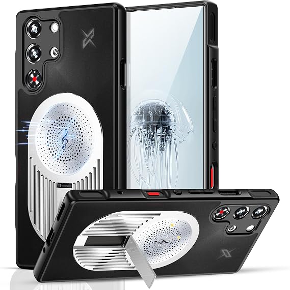 Case for ZTE Nubia Red Magic 10S Pro / 10S Pro Plus/ 10 Pro / 10 Pro Plus, Magnetic Shockproof Cover with PC Back & Silicone Frame, Kickstand, Heat Dissipation & Scratch-Resistant Design (Silver)