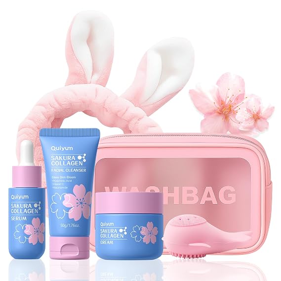 QUIYUM Sakura Collagen Skin Care Set - 5pcs Skincare for Women Teens