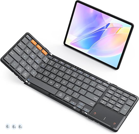 MEETION Foldable Keyboard with Touchpad, Bluetooth Keyboard, Numeric Keypad | Portable full-size folding keyboard with multi-device Bluetooth connection for Windows, Mac, iPad, Android tablets and phones