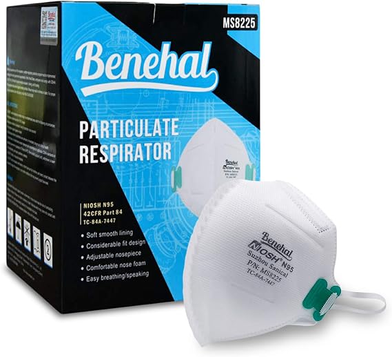 Benehal NIOSH N95 Respirator MS8225 (20 Masks/Box) One fit All