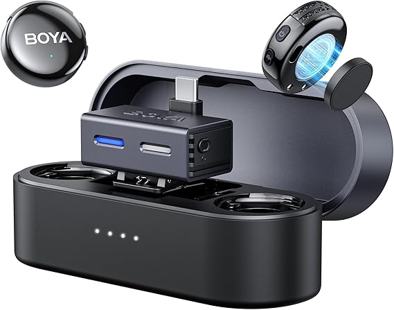 BOYA BOYALINK 3 Wireless Lavalier Microphone for iPhone15/16, Android, Camera, Mini Microphone with USB-C/3.5mm Jack Plug, AI Noise Reduction, Lapel Mic, 984ft, Clip On Mic for Video Recording