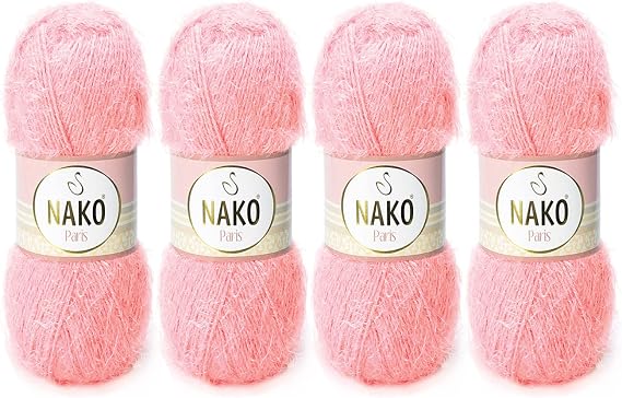 NAKO Paris, Knitting Yarn, Crochet Yarn, Acrylic Shawl Winter Hat Scarf Yarn - 4 Skein(Ball) 40% Premium Acrylic - 60% Polyamide Each Skein/Ball 100 gr 268 yds (Pink 3294)