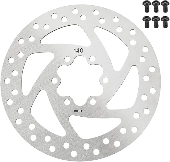 Tefola Electric Scooter Brake Disc, 140mm Electric Scooter Brake Disk Stainless Steel 6 Hole Brake Disc with 6 Screws for Electric Scooter Modification