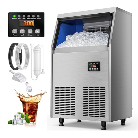 Coolski Commercial Ice Maker Machine 100LBS/24H, Under Counter Ice Maker with 34LBS Storage Capacity, Stainless Steel Ice Machine for Restaurant Home Bar, DOE