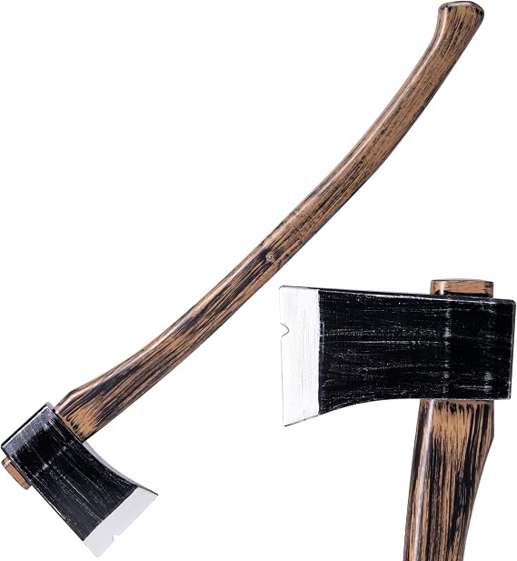 Spooktacular Creations 27" Halloween Realistic Plastic Felling Axe, Scary Toy Weapons, Fake Plastic Toy Axes for Women Men Halloween Costume Cosplay Party Props Accessories Brown
