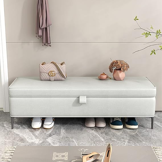 Sitzbank mit Stauraum, Sitzbank mit Stauraum aus Kunstleder, Premium Bettbank mit Stauraum, Moderne Polsterbank, Schuhbank, Schlafzimmerbank, Grau, 80 x 40 x 45 cm