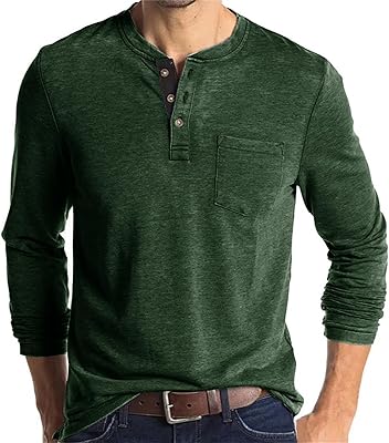 Buddhi Mens Casual Long Sleeve Henley Shirts Fashion Button T Shirts with Pocket Active Sports Gym Baseball Henley Tee Shirts