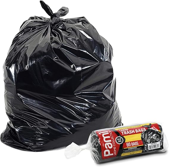 PAMI Large 33-Gallon Scent-Free Trash Bags, 60-Pack, Black