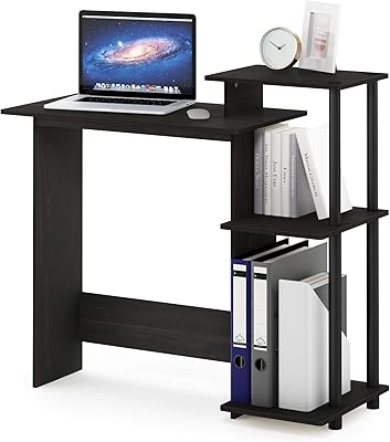 Furinno EFFICIENT Desk, 28.6 Wide Gaming Desk with 3 Open Side Shelves, Laptop Notebook Computer Desk, Office Desk for Home Office, Study Room, Dorm, Bedroom, Espresso