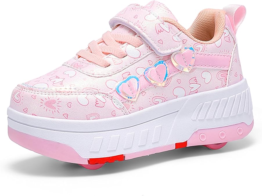 Roller Skate Shoes for Girls Boys, Skateboarding Skates Outdoor Parkour Shoes Kids, Retractable 4 Wheels Sneakers Unisex Teenager, Trainers Skating Children