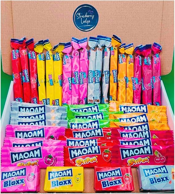Maoam Sweets | 40 Piece Letterbox Sweets Gift Box | Maoam Stixx, Bloxx & Stripes Chewy Fruity Sweet Selection | Ideal for Birthdays, Thank You Gifts & Treat Boxes