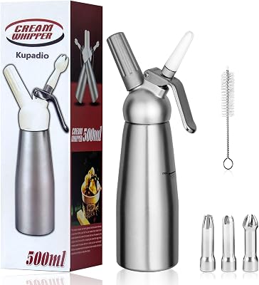 Professional Aluminum Whipped Cream Dispenser Cream Maker 500mL 1 Pint for Desserts Gourmet Cream Whipper with 3 Decorating Nozzles- N2O Chargers Not Included