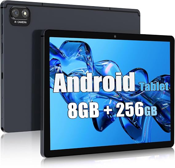 kinstone Android 10.1 Inch Tablet Gaming Tablet Okta Core CPU 8GB RAM 256GB ROM WiFi 2.4G + 5G 5MP + 8MP Camera FHD 1920 x 1200 Resolution 7600 mAh Gifts for Children for Learning and Playing