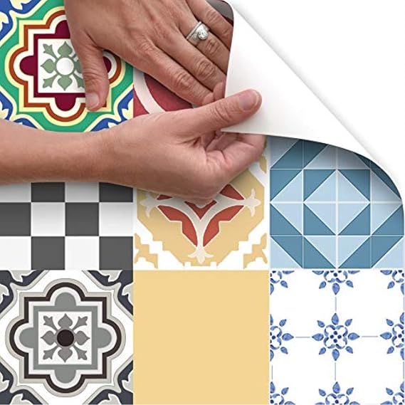 Con-Tact Brand FloorAdorn Vinyl Floor Appliques Self-Adhesive, Decorative and Removable, 12"X12", Assorted Tiles, 6 Count