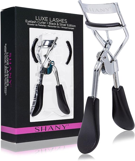 SHANY Luxe Lashes Eyelash Curler - Professional Makeup Tool with Two Silicone Replacement Pads, Gentle Curl, Crease-Free, No Pinching Or Pulling, Lightweight Design for Easy Travel - Jet Black