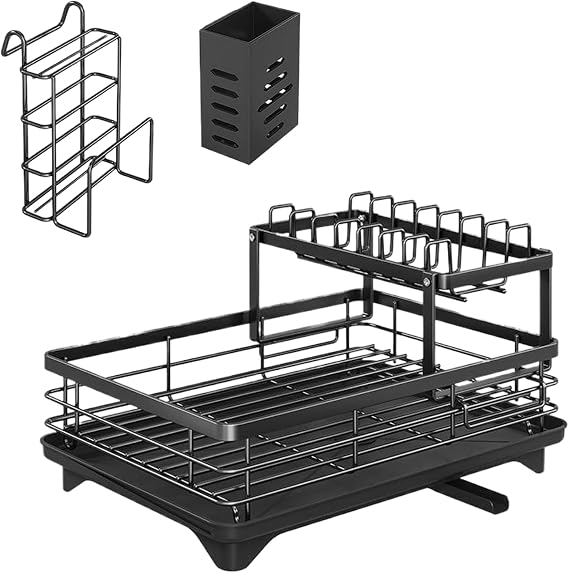 Dish Rack - 2-Tier Dish Racks for Kitchen Counter | Space-Saving Utensil Cup Holder, Sink Organizer for Restaurant Apartment Rv Cutlery Management