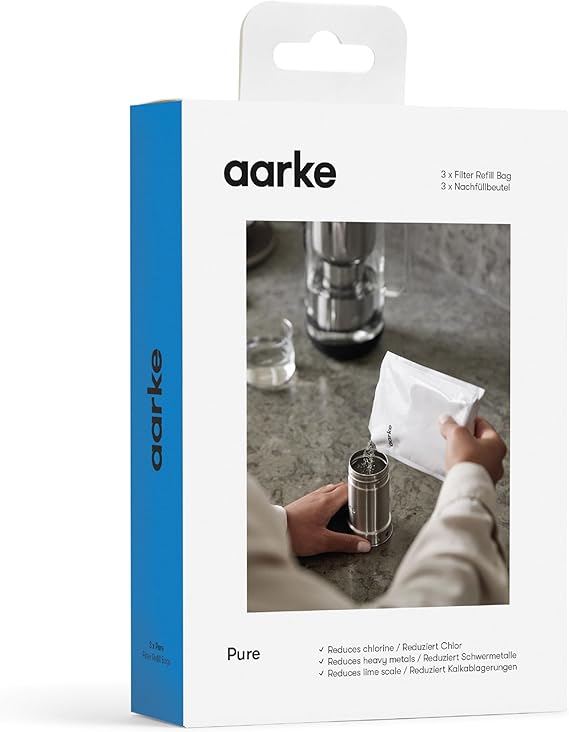 Aarke Pure Filter Refill Granules for Aarke Water Purifier, 3-Pack | Reduces Chlorine, Heavy Metals and Limescale, Filters Up to 32 Ballons of Water Per Bag