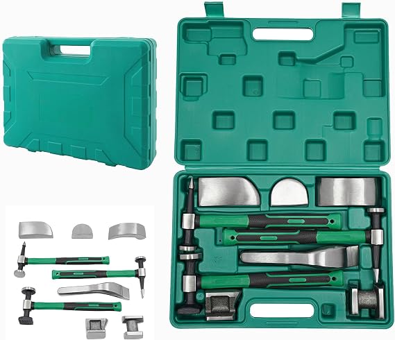 Hammer Dolly Set 9pcs, Auto Body Panel Fender, Auto Body Repair Kit, Dent Repair Tools Car Sheet Metal Shaping Movable Car Body Corrector Kit for Auto/Mechanical Repair