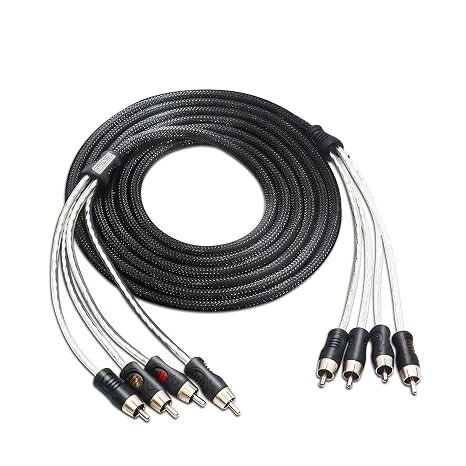 RECOIL PCI412 12ft 4-Channel RCA Audio Interconnects Cable Double Shielded | Premium 100% Oxygen Free Copper with Noise Reduction