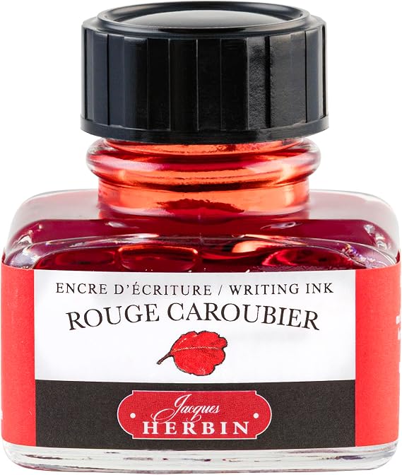 Jacques Herbin 13022T - One 30 ml Bottle of Ink for Fountain pens and rollerballs, Rouge Caroubier/Carob Tree red - Made in France - Calligraphy Writing