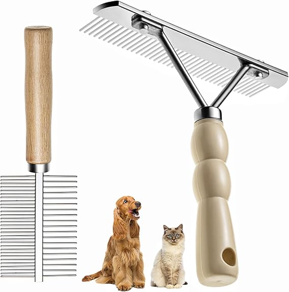 Köpekler için Astar Tırmığı, Bakım Fırçası Seti, Uzun Diş Astarı Köpek Tırmığı + Pire Tarağı, Deshedding Aracı Güzellik Çelik Tarağı Golden Retriever Husky Alman Çoban Köpeği Uzun Tüylü Kedi