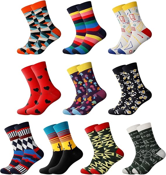 FRIUSATE 10 pairs Colourful Socks Mens, 6-11 Cotton Novelty Funny Socks