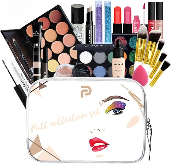 Popfeel Full Beauty Makeup Cosmetics Set Upgraded Cosmetic Set Makeup Set Lipstick Lip Eye Shadow Eye Shadow Palette Eyeliner Pencil Mascara Cheek Concealer Highlight Palette Long-lasting Full Beauty
