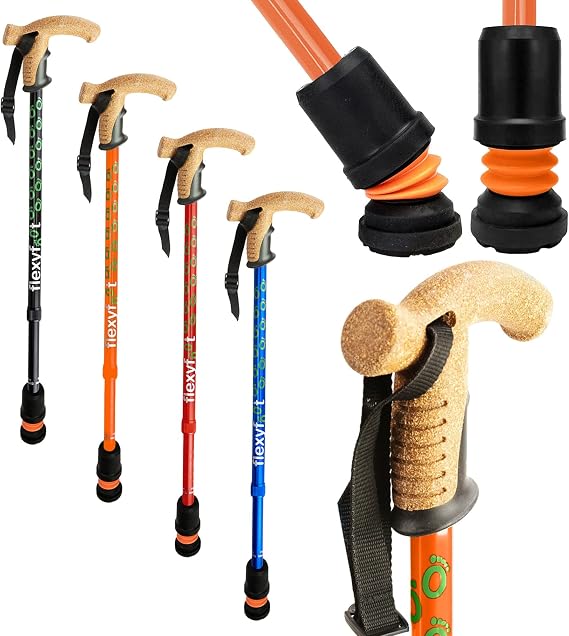 Flexyfoot Shock Absorbing Cork Handle Telescopic Walking Stick - Improves Safety, Improves Grip, Reduces Shocks & Jarring
