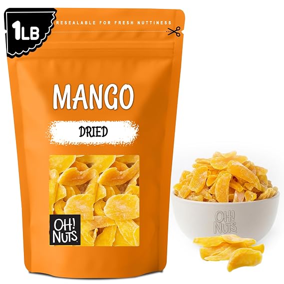 Oh! Nuts Organic Dried Mango Slices - Dehydrated - Bulk - 1 lb Bag | Organic Dried Mango - Mango Dried Fruit - Dried Mangos & Dried Mangoes - Dehydrated Mango Slices - Organic Mangoes 1 LB Bulk