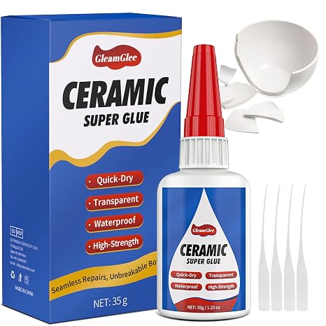 Ceramic Glue 1.23OZ, Ultra Strong Waterproof Heat-Resistant Clear Adhesive