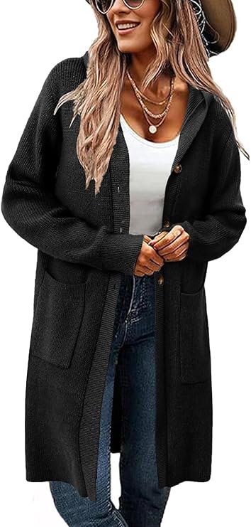 Alaster Queen Women's Hooded Fall Cardigan Long Sweater Open Front Button Down Knit Winter Cardigan Coats with Pockets