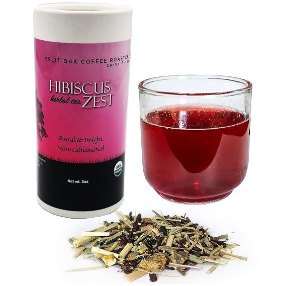 Organic Loose Leaf Tea Hibiscus Herbal Tea Zest. Organic Hibiscus Flowers, Lemongrass, Green Rooibos, Licorice Root, Orange Peel and Lemon Essential Oil. 100% USDA Certified Organic Herbs.