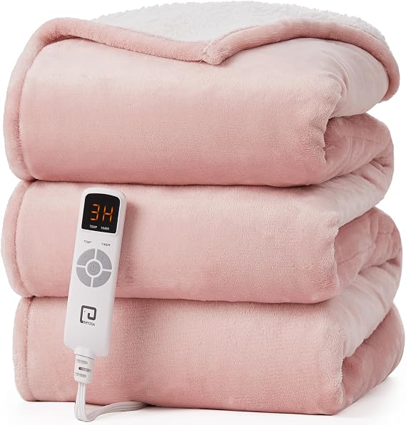 EHEYCIGA Heated Blanket - 9 Heating Levels, 10 Hour Auto Off, Soft Cozy Sherpa Washable Throw, 50 x 60 Inches