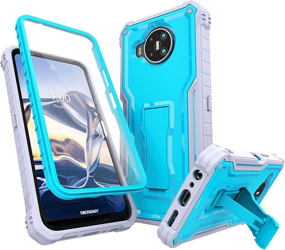 FITO for Nokia 8 V 5G UW Case, Compatible with Nokia 8.3 Phone, Dual Layer Shockproof Heavy Duty Case with Screen Protector, Built-in Kickstand (Blue)