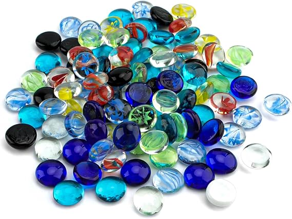 105 Pcs/450gGlass Pebbles for Vases, Glass Gems, Mixed Colour Glass Marbles