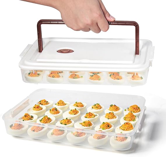 Deviled Egg Containers with Lid, 2 Pack 48-Egg Carrier with Handle