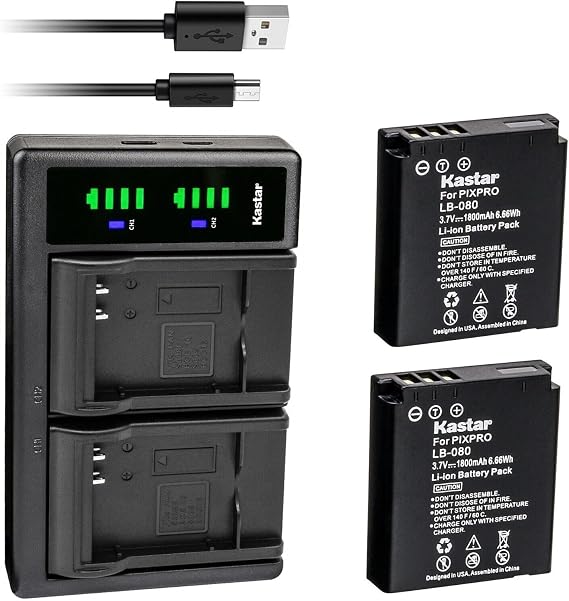 Kastar 4-Pack Battery and LTD2 USB Charger Replacement for Kodak LB-080 NCA-K/102 Spare Battery, PIXPRO SP1, SP1 HD, SP1-YL3 Action, PlaySport Zx5, PIXPRO SP360, SP360 4K, PIXPRO ORBIT360 4K VR Camera