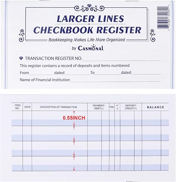 Larger Lines 20 Pack Checkbook Register, Check Registers for Personal Use, Blank Ledger Transaction Registers for Personal or Business Banking, Check Register Book Easy to Read, 25/26/27 Calendars