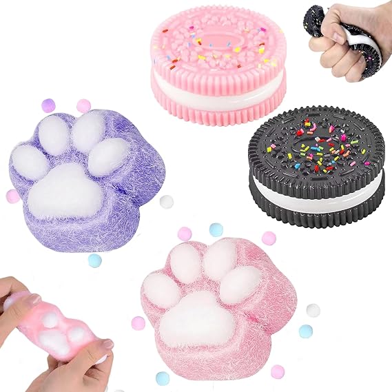 Echehi 4 Pcs Squishy Toys, Tabba Squishy, Fufu Squishy Super, Anxiety Relief Sensory Toy, Squishy Fidget Toys for Kids and Adults