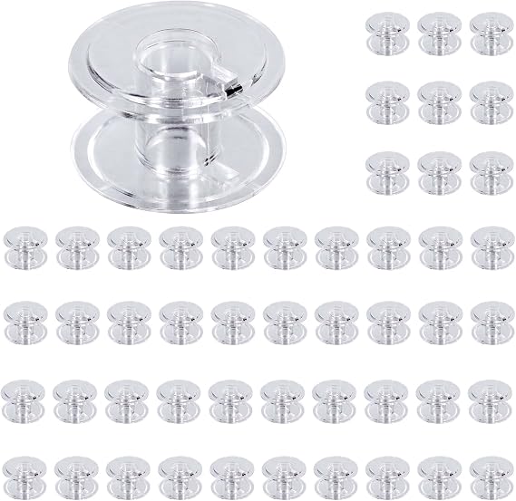 SINGER Class 15 Transparent Plastic Bobbins for Sewing Machines, 50 Count | 50 transparent Class 15 plastic bobbins for SINGER and other domestic machines; wind thread for sewing and embroidery
